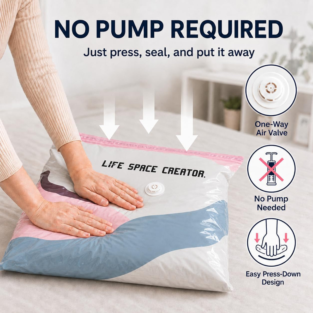 3 PCS No Pump Vacuum Storage Bags, Cube Compression Bag for Clothes