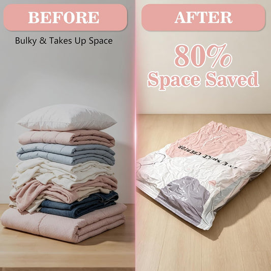 6 Pack No Pump Vacuum Storage Bags, (L/XL) Cube Compression Vacuum Bags for Clothes, Upgrade Space Saver Bags for Comforters Blankets Bedding Seasonal and Moving