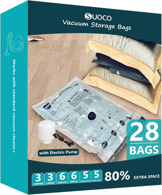 Vacuum Storage Bags for Travel & Home with Electric Pump, 28 Combo