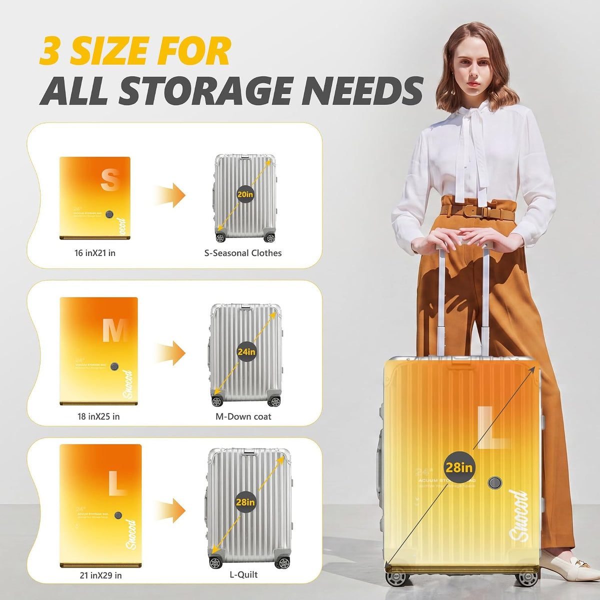 Vacuum Storage Bags with Electric Pump, 15 Reusable Compression Bags for Clothes, Bedding and Travel, Space Saving Storage Bags for Closet and Home Organization, White