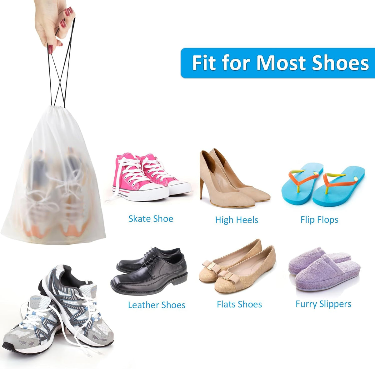 Clear Shoe Bags for Travel 5 PCS, Drawstring Travel Shoe Bags for Packing