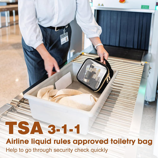 Wedama TSA Approved Toiletry Bag, 3 Pack Clear Makeup Bags with Handles, Quart Size Clear Toiletry Bags, PVC Cosmetic Bags for Women and Men, Carry on Airport Airline Compliant Bag, Black