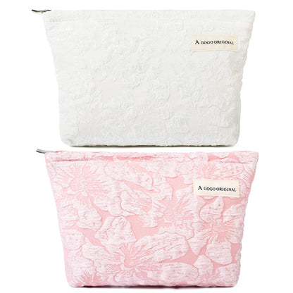 SOIDRAM 2 Pieces Makeup Bag Large Checkered Cosmetic Bag Capacity Canvas Mix Travel Toiletry Bag Organizer Cute Makeup Brushes Aesthetic Accessories Storage Bag for Women, Checkered Mix Rose Red