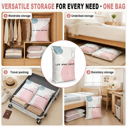 No Pump Vacuum Storage Bags – 3D Cube Stand-Up Design, Jumbo & Medium Sizes, PA+PE Thick Material for Clothes, Comforters & Bedding, Reusable No Pump Large Vacuum Storage Compression Bags (M+L)