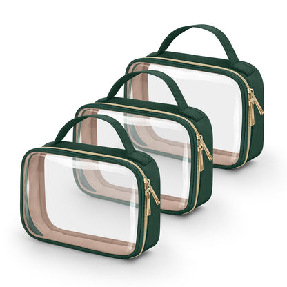 Wedama TSA Approved Toiletry Bag, 3 Pack Clear Makeup Bags with Handles, Quart Size Clear Toiletry Bags, PVC Cosmetic Bags for Women and Men, Carry on Airport Airline Compliant Bag, Black