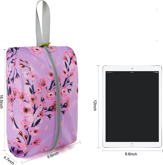 BeeGreen Shoe Organizer 6pcs Shoe Bags with Zipper Closure, Flower Design Shoe Storage Organizer with Handle Travel Bags For Men and Women, Portable Nylon Travel Gifts