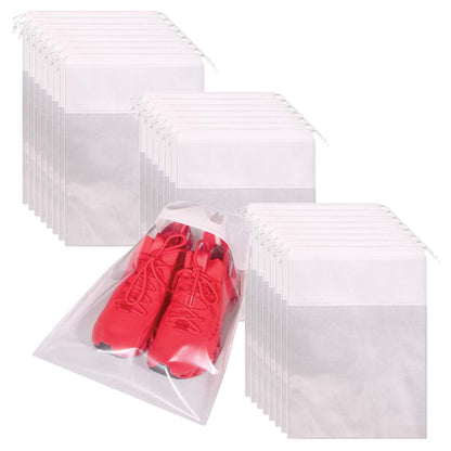 24 Pack Portable Shoe Bags for Travel Large Shoes Pouch Storage Organizer Clear Window with Drawstring for Men and Women Black
