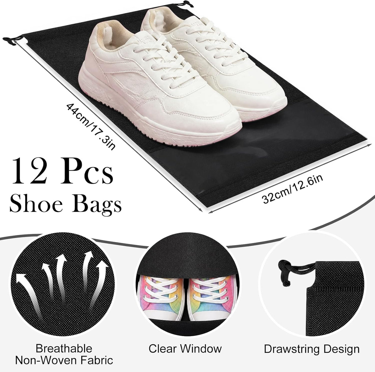 MEEZY 12 Pcs Black Shoe Bags for Travel Storage Packing Sneakers Beach