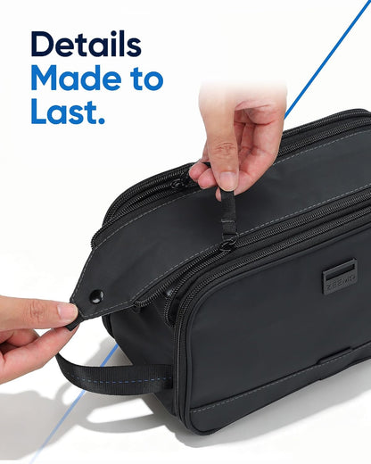 ZEEMO Travel Toiletry Bag for Men, Full Open Dopp Kit with Dual Compartment