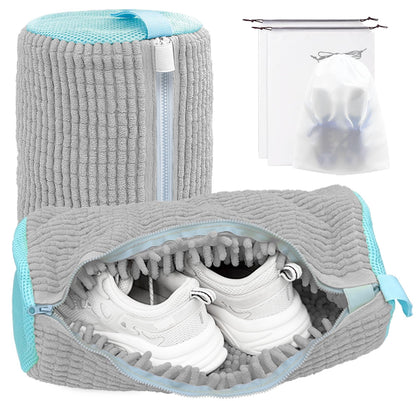 Shoe Washing Machine Bag,Laundry Shoe Bag for Washer and Dryer,Reusable Shoe Cleaning Bag for Sneakers,Tennis Shoes,With Self-locking Zipper, Microfiber Inside (1, Yellow)
