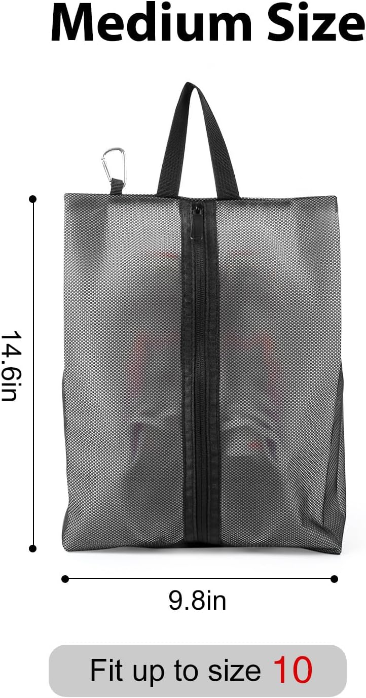 2 Pack Shoe Bags for Travel, Sneaker Bags, Waterproof Travel Shoe Bags with Zipper for Packing, Golf Shoe Dust Bags for Man and Women, Medium, Black