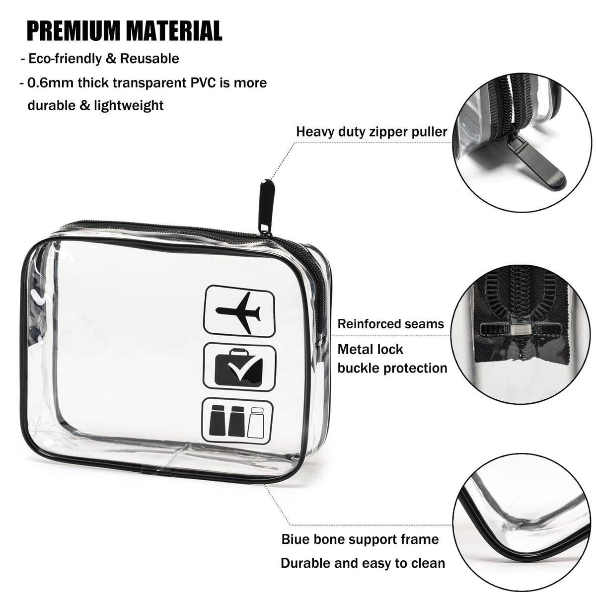 TSA Approved Toiletry Bag, 3 Pcs Clear Toiletries Bags Quart Size, Black