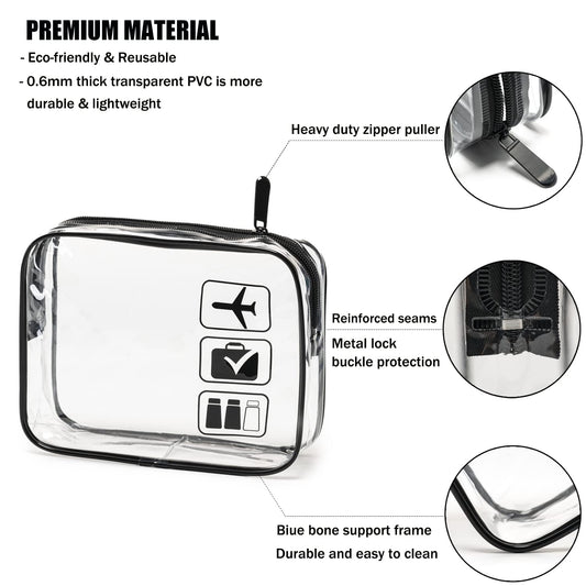 TSA Approved Toiletry Bag, 3 Pcs Clear Toiletries Bags Quart Size, Black