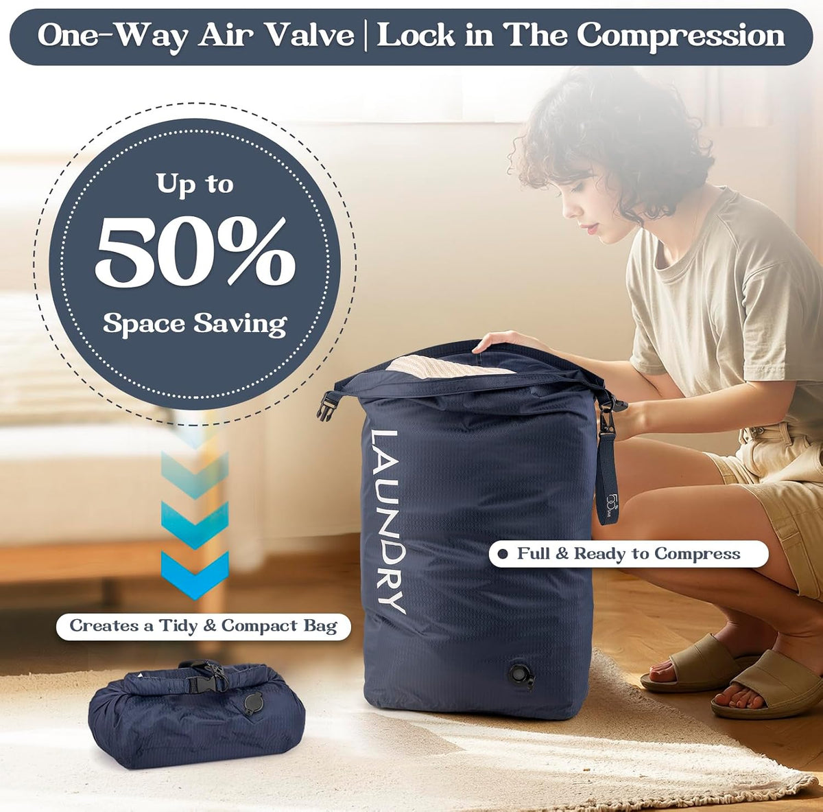 Travel Laundry Bag, Waterproof Compression Storage for Dirty Clothes