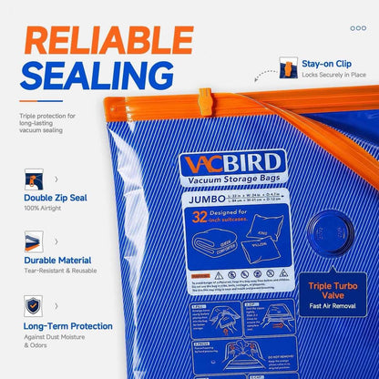 Vacbird Vacuum Storage Bags with Rechargeable Cordless Pump,15 Pack 3 Sizes Compression Packing Seal Bags, Space Saver for Clothes and Clothing Comforters, Blankets, Bedding and Closet Space Saving