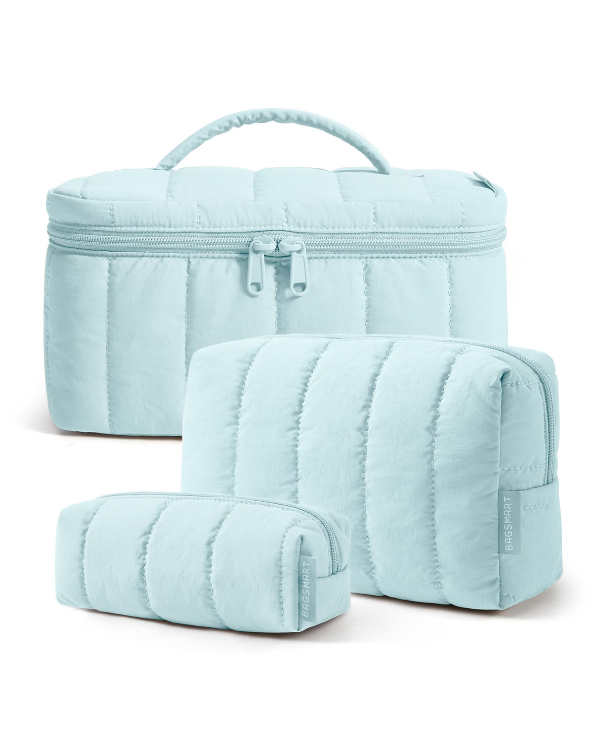 BAGSMART Travel Makeup Bag Set, 3 Pc Puffy Cosmetic Pouch, Camel