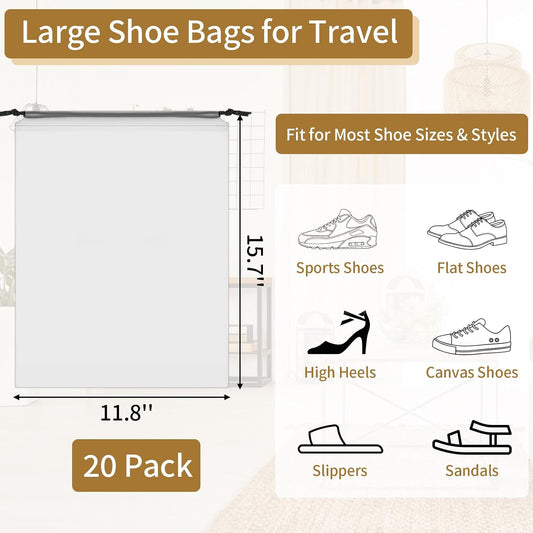 20 Pack Shoe Bags for Travel, Clear Travel Shoe Bags for Packing Waterproof