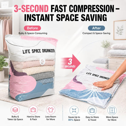 4Pcs No Pump Vacuum Storage Bags, Large Better Life Space Bags Cube Capacity Vacuum Bags for Clothes Bedding Comforters Off‑Season Gear (Pink white)