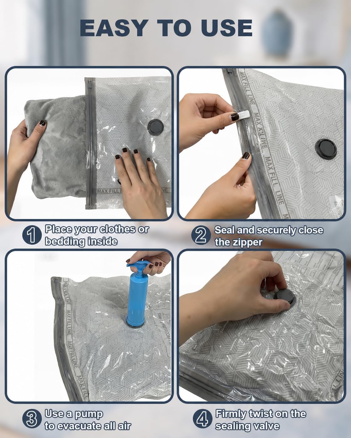 Vacuum Bags for Travel with Hand Pump, 6 Pack Space Saving Storage Bags