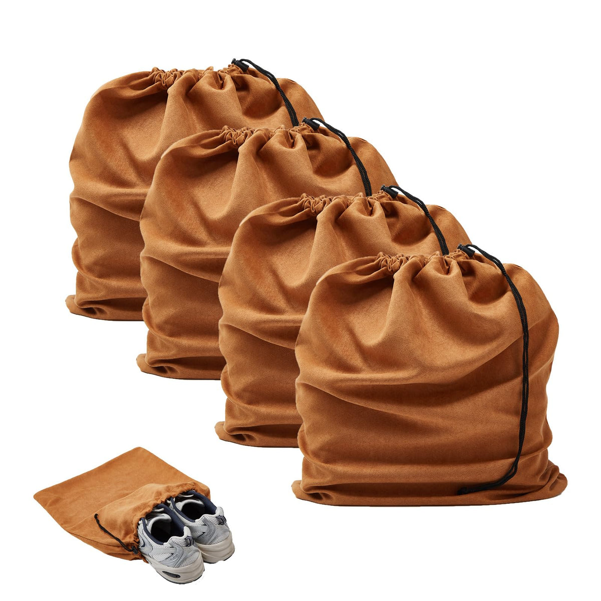 4 Pcs Travel Shoe Bags for Packing with Drawstring,17.7" x 13.8",Beige