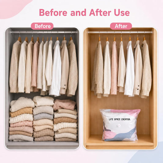 3PC Vacuum Storage Bags for Clothes, Cube Vacuum Seal Bags, No Pump, Press & seal, Needed Airtight Storage Bags for Clothing, Bedding, Quilts, Closet Home Organization (Medium)
