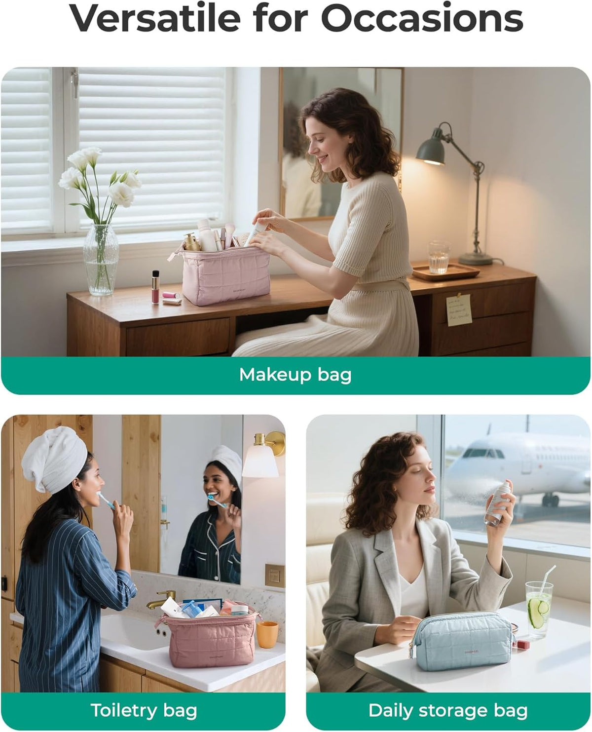 BAGSMART Makeup Bag Travel Toiletry Bag, Wide-open Zipper Pouch, Pink