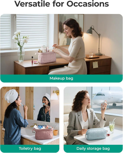 BAGSMART Makeup Bag Travel Toiletry Bag, Wide-open Zipper Pouch, Pink