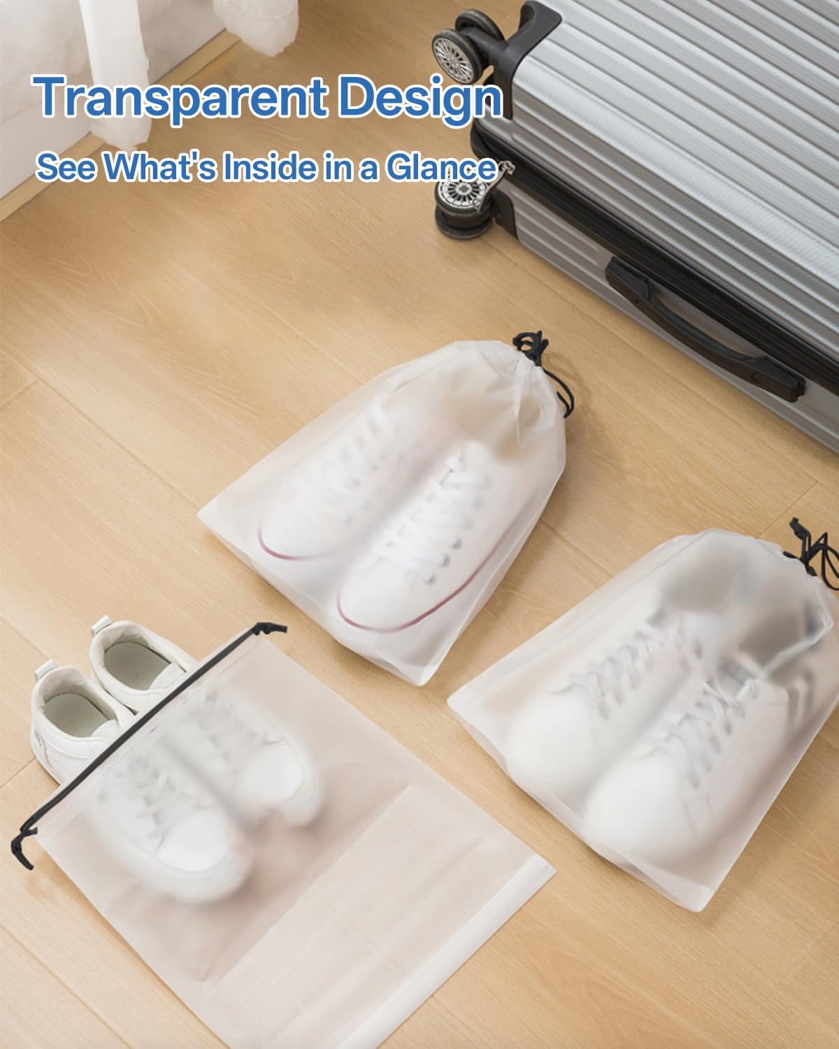 Teskyer Shoe Bags for Travel, Waterproof Drawstring Shoe Bags, 6 Pack