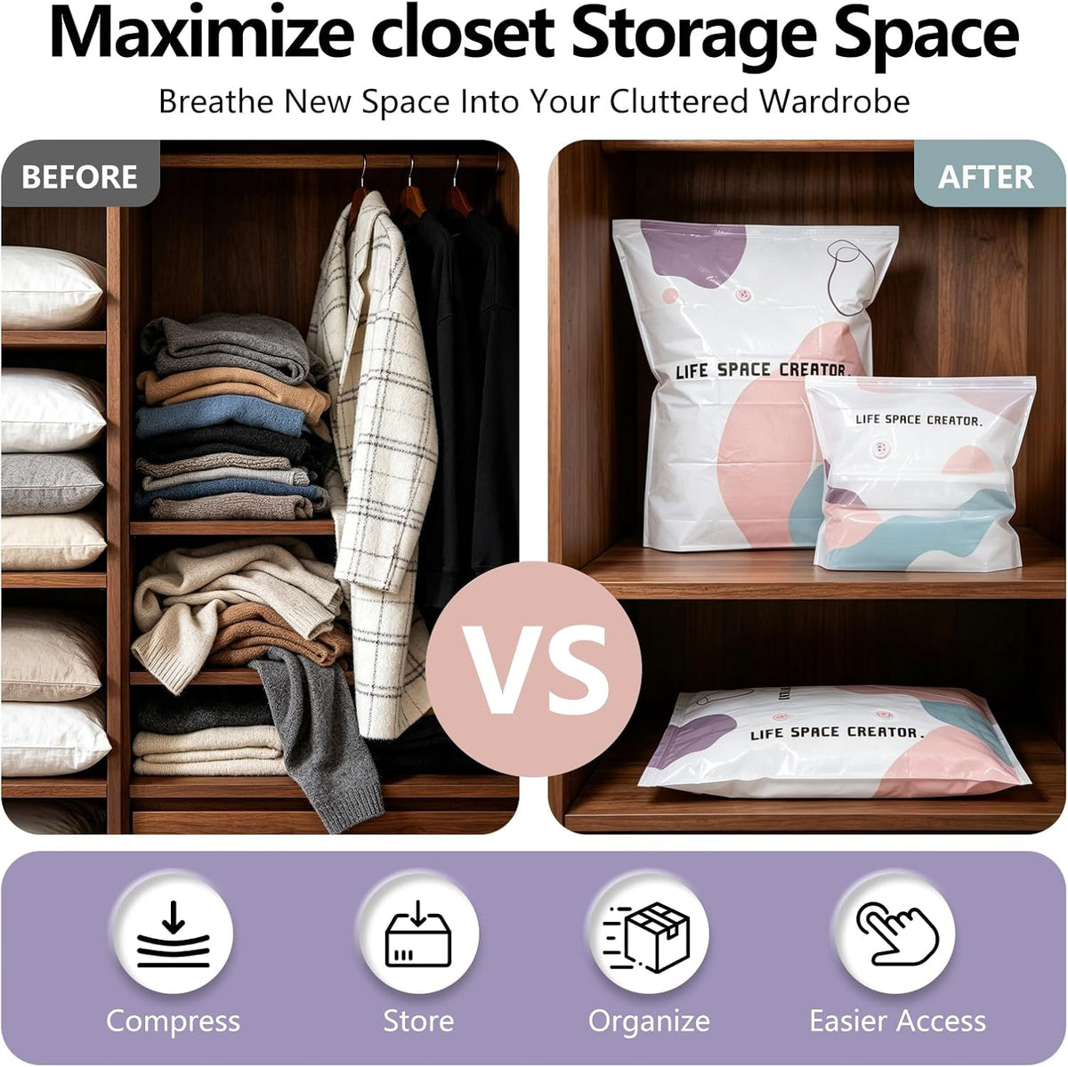 2026 New Space Bags No-Pump Vacuum Storage | Reusable Vacuum Seal Storage Bags
