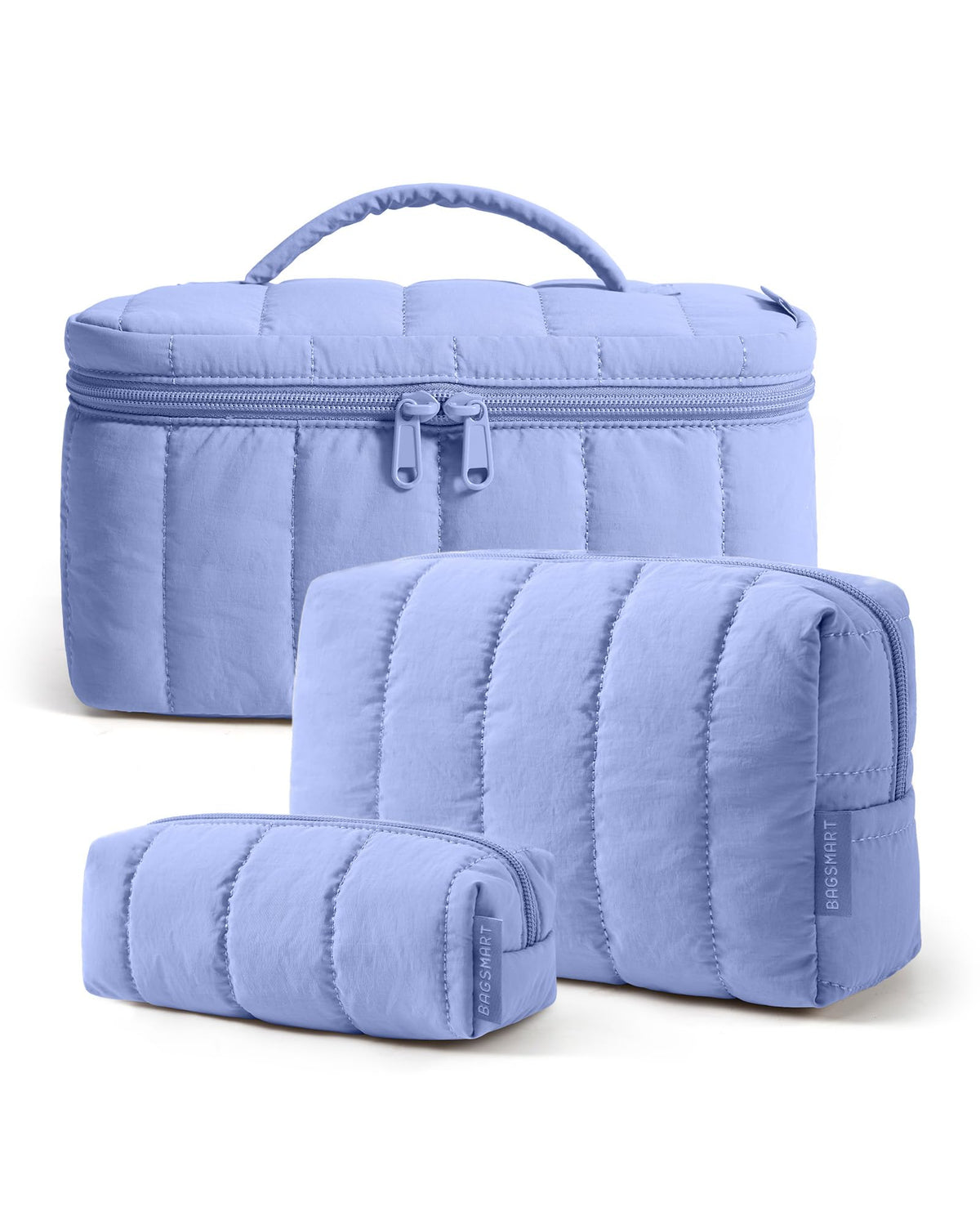 BAGSMART Travel Makeup Bag Set, 3 Pc Puffy Cosmetic Pouch, Camel