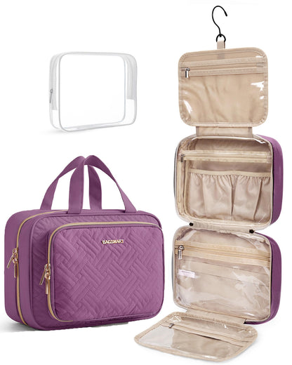BAGSMART Toiletry Bag Hanging Travel Makeup Organizer with TSA Approved Transparent Cosmetic Bag Makeup Bag for Full Sized Toiletries, Medium-Black