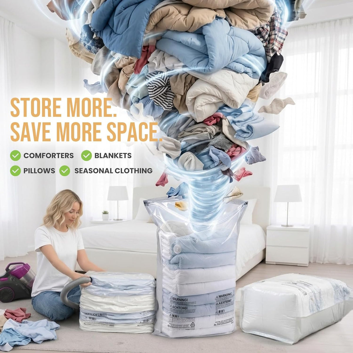 TAILI 6 Pack Vacuum Storage Bags, Jumbo Cube (31x40x15 Inch), Cream