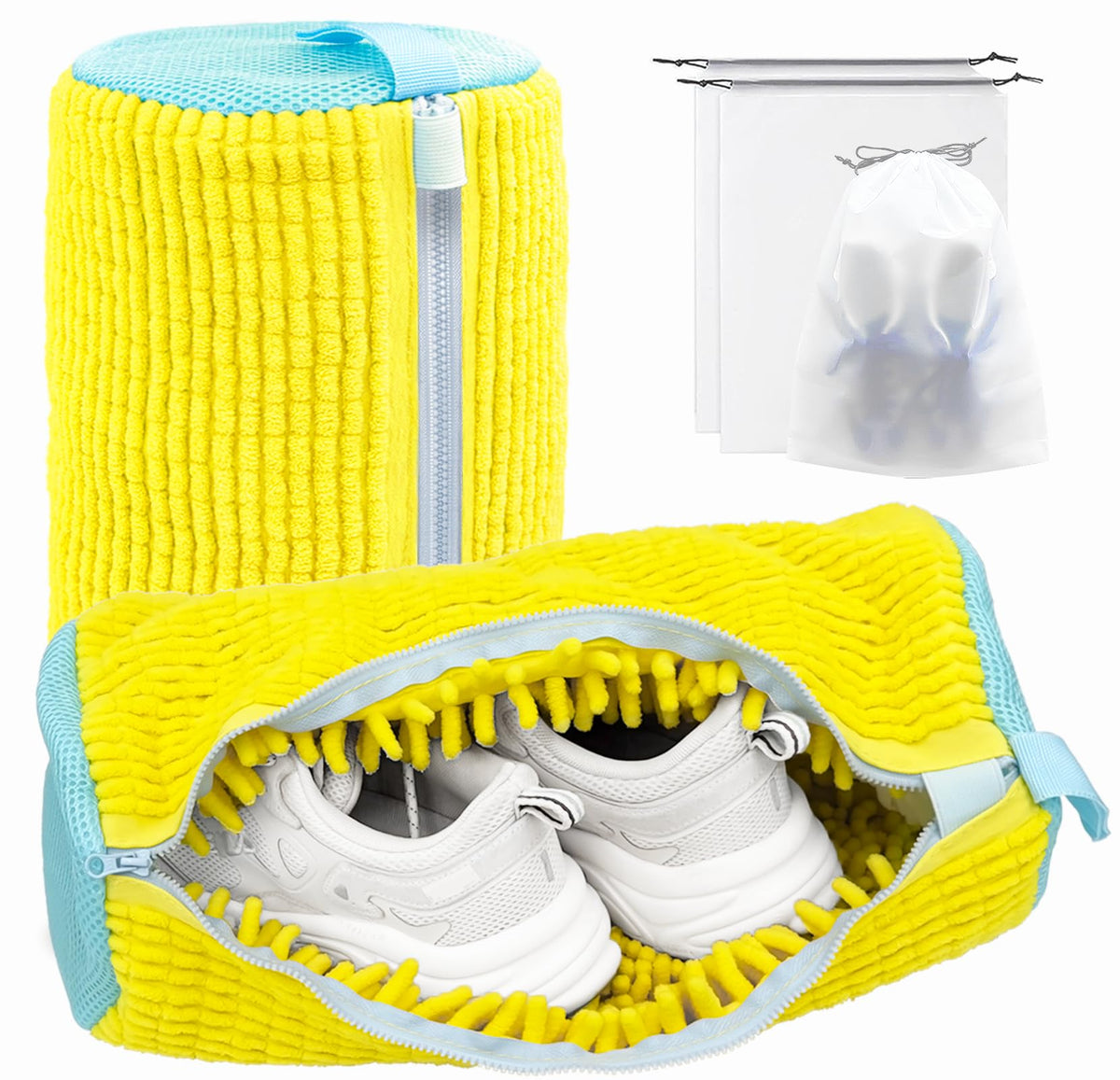 Shoe Washing Machine Bag,Laundry Shoe Bag for Washer and Dryer,Reusable Shoe Cleaning Bag for Sneakers,Tennis Shoes,With Self-locking Zipper, Microfiber Inside (1, Yellow)