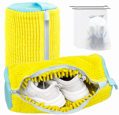 Shoe Washing Machine Bag,Laundry Shoe Bag for Washer and Dryer,Reusable Shoe Cleaning Bag for Sneakers,Tennis Shoes,With Self-locking Zipper, Microfiber Inside (1, Yellow)