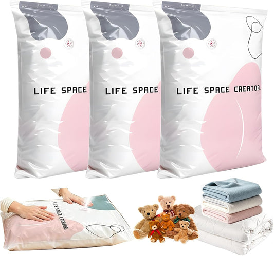 3Pcs No-Pump Vacuum Storage Bags,Large Cube Compression Bags for Storag