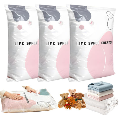 3Pcs No-Pump Vacuum Storage Bags,Large Cube Compression Bags for Storag