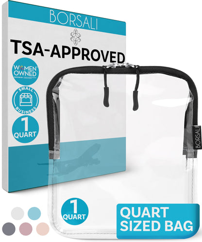 TSA Approved Toiletry Bag - Clear Quart Size for 3-1-1 LIquids - 4 Pack