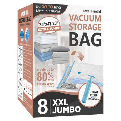 12 Jumbo Vacuum Storage Bags for Blankets & Bedding, Space Saver Bags