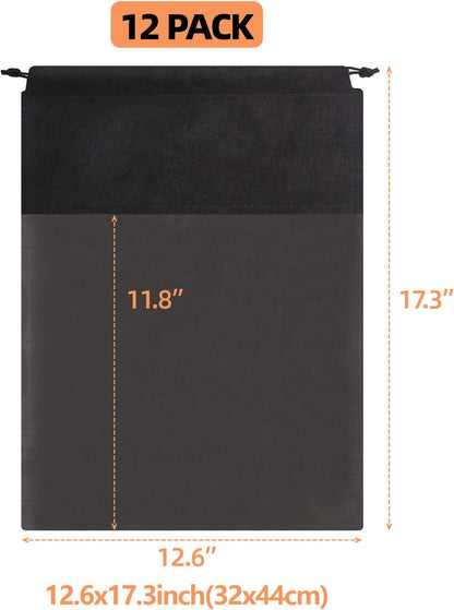 12 Pack Portable Shoe Bags for Travel Large Shoes Pouch Storage Organizer Clear Window with Drawstring for Men and Women Black