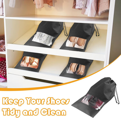Black Travel Shoe Bags - 5 Pcs Non-Woven Packing Bags with Clear Window