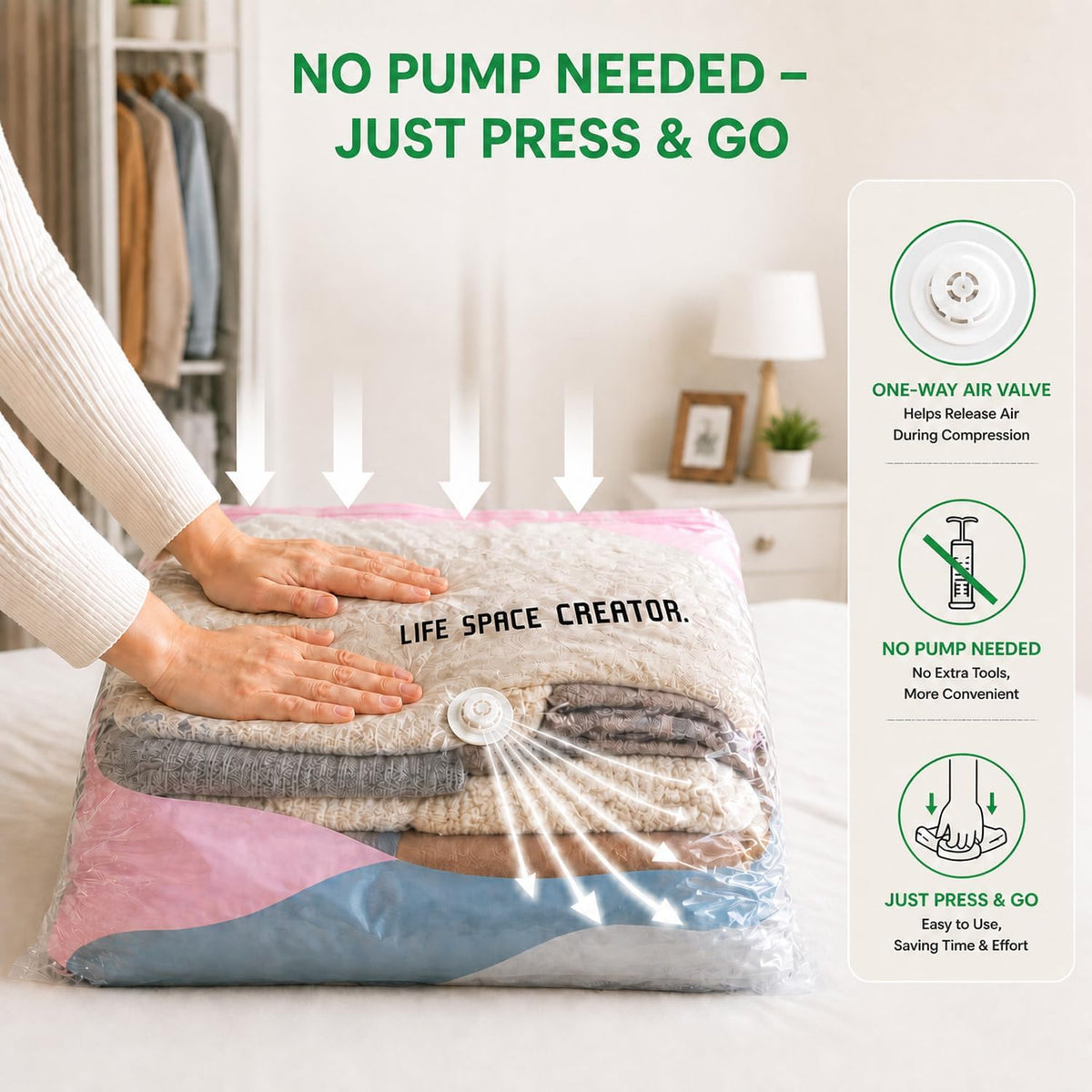 No-Pump Vacuum Storage Bags 3D Cube Space Saver Bags (5PCS, M)