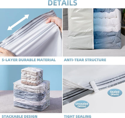 6 Pack Cube Vacuum Storage Bags, 2 Size Combo (3 Jumbo+3 Medium)