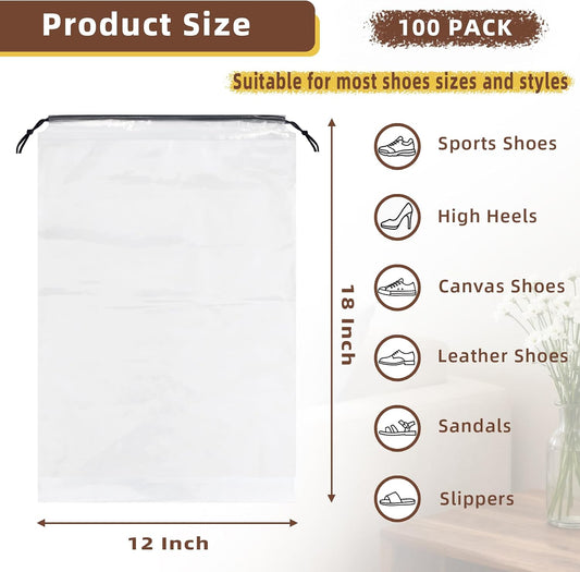 LazyMe Clear Large Shoe Bags for Travel, 12 x 18 Inch, 100 Pack