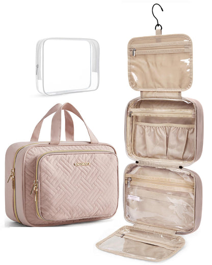 BAGSMART Toiletry Bag Hanging Travel Makeup Organizer with TSA Approved Transparent Cosmetic Bag Makeup Bag for Full Sized Toiletries, Medium-Black