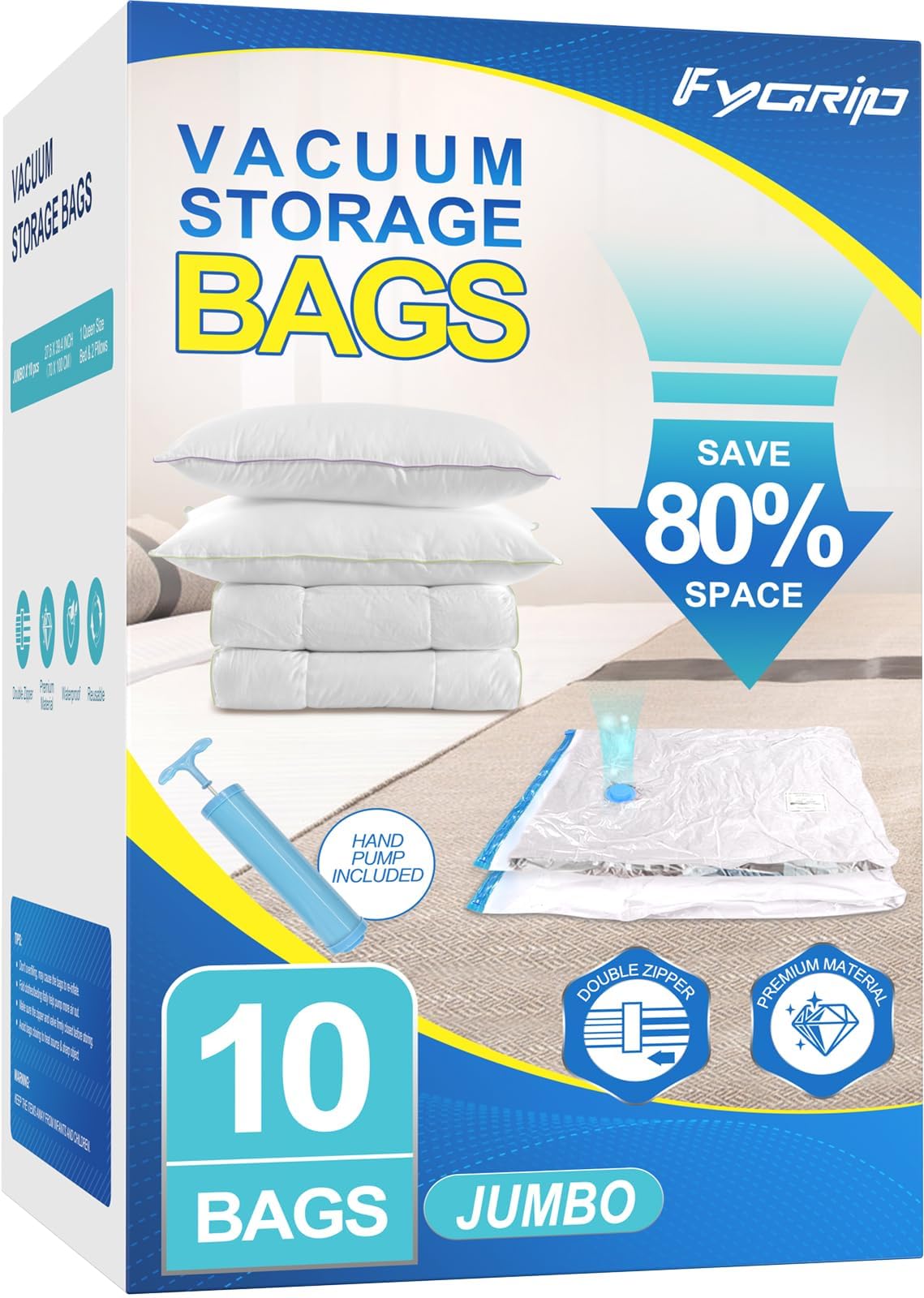 Fygrip 80% Space Saver Vacuum Storage Bags with Hand Pump, 20 Combo