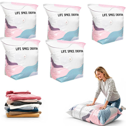 No Pump Vacuum Storage Bags,2026 New No Pump Large Vacuum Storage Compression Bags,Thick and Airtight Reusable Organizer Suitable for Clothes, Blankets, Bedding, Travel, and Closet Storage (3, Medium)