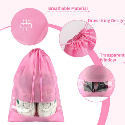 Pink Travel Shoe Bags - 5 Pcs Non-Woven Packing Bags with Clear Window