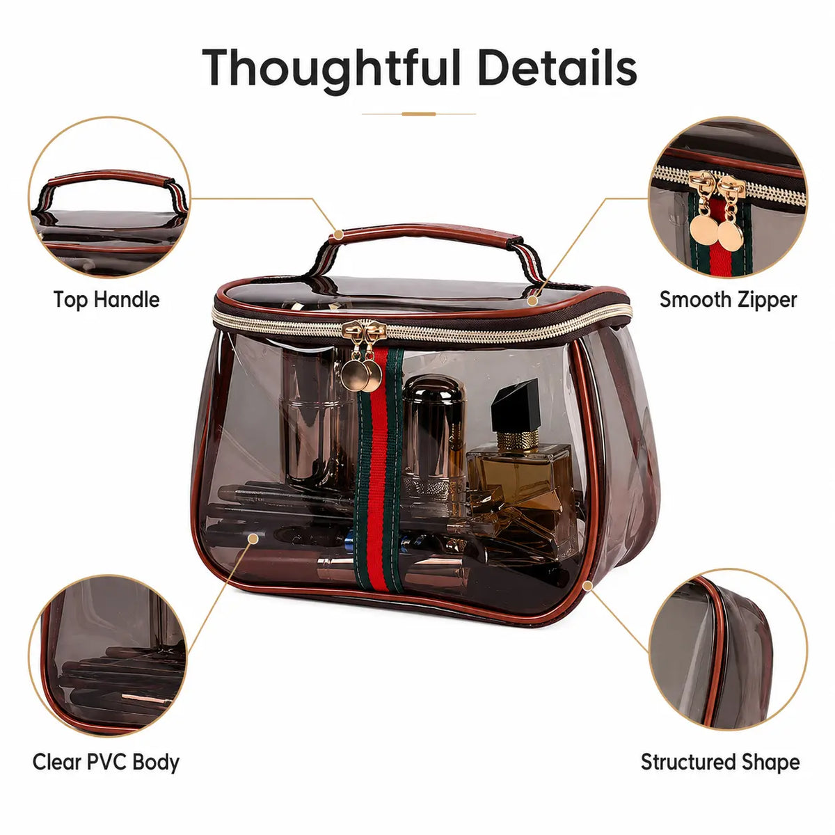 Transparent PVC Cosmetic Bag, Large Capacity Waterproof Travel Makeup Organizer with Handle, Portable Toiletry Storage Pouch for Trip Gym Daily Use