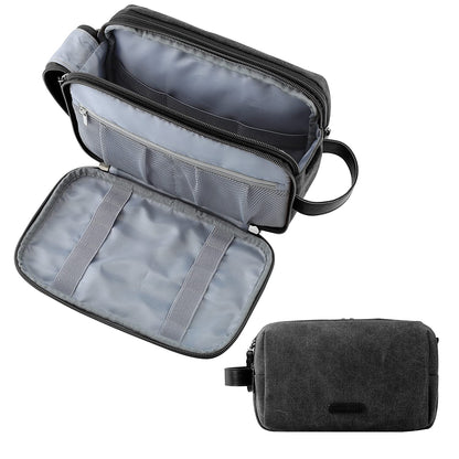 BAGSMART Toiletry Bag for Men, Canvas Travel Toiletry Organizer Dopp Kit Water-resistant Shaving Bag for Toiletries Accessories,Grey-Medium