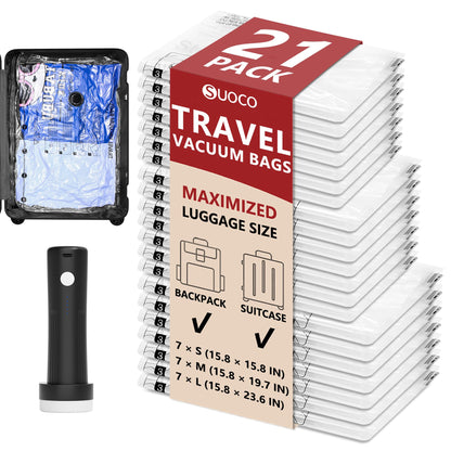 Travel Vacuum Bags for Clothing with Cordless Pump 18 Combo, Clear